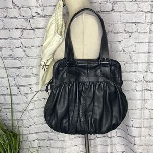 Cole Haan Soft Leather Hobo Purse Shoulder Bag Black Two Handle Pockets Dust Bag